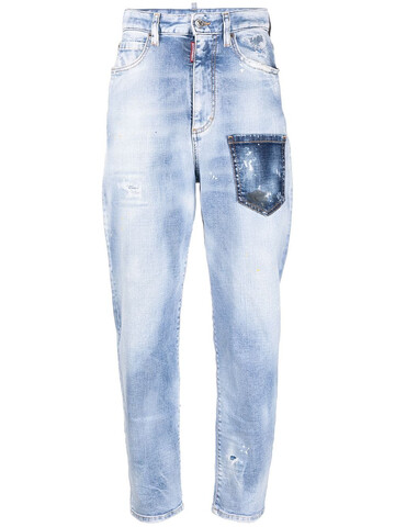 dsquared2 logo-patch distressed-effect tapered jeans - blue