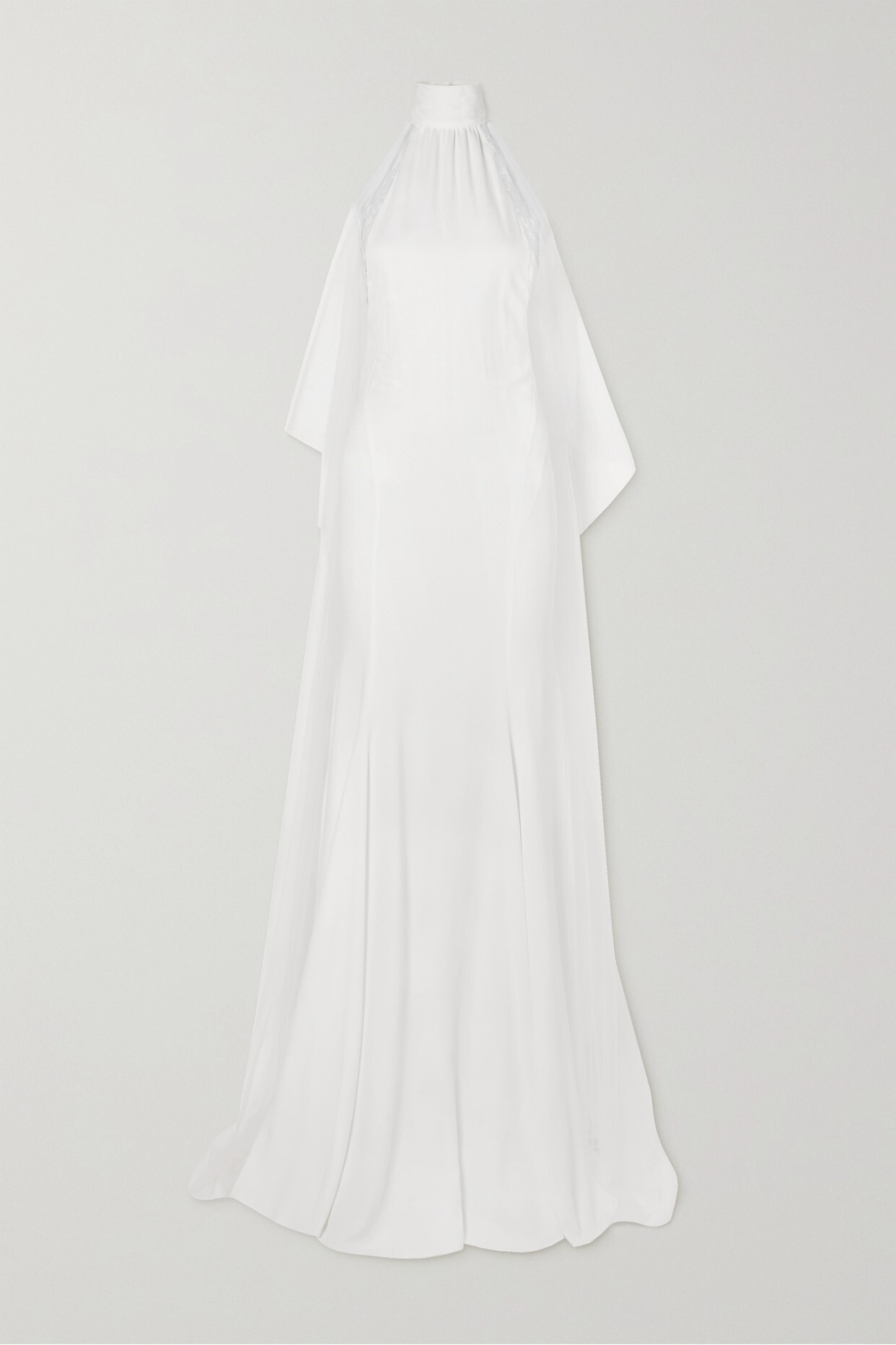 Rime Arodaky - Queen Embroidered Tulle-trimmed Crepe De Chine Halterneck Gown - White