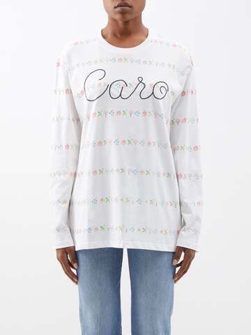 caro editions - willie floral organic-cotton long-sleeved t-shirt - womens - white multi