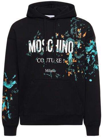 moschino logo print organic cotton hoodie in black