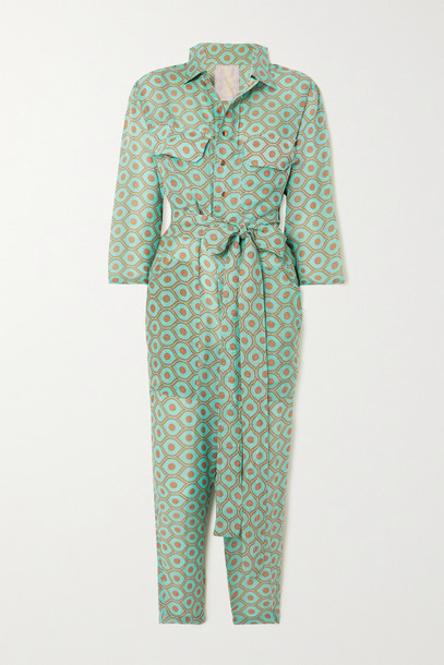 YVONNE S - Belted Printed Linen Jumpsuit - Green