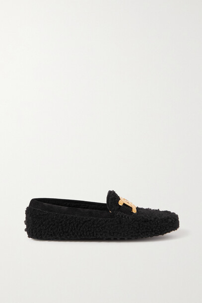 Tod's - Gommino Embellished Shearling Loafers - Black