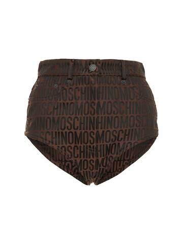 MOSCHINO Nylon Jacquard Logo Mini Shorts in black / brown
