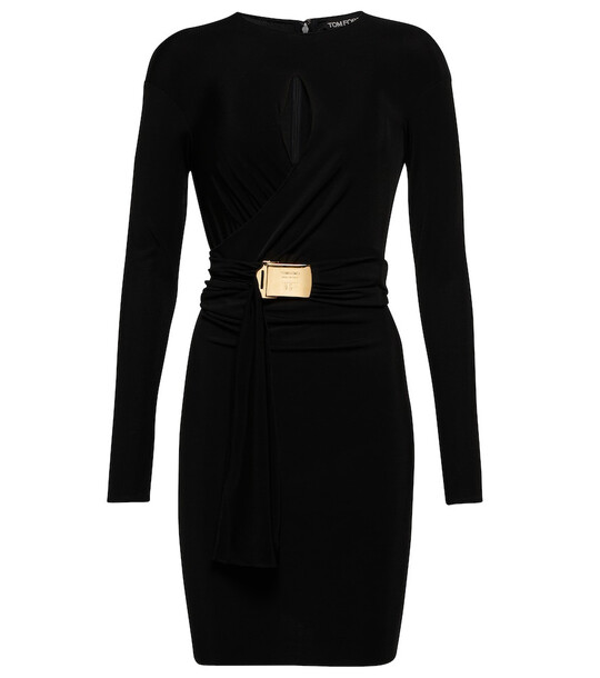 Tom Ford Belted keyhole jersey minidress in black