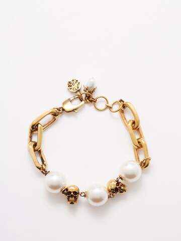 alexander mcqueen - skull faux-pearl bracelet - womens - gold multi