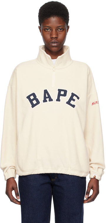 bape white zip-up sweatshirt in ivory