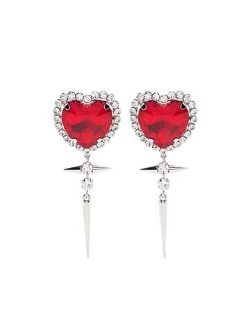alessandra rich glass crystal-embellished heart earrings - red