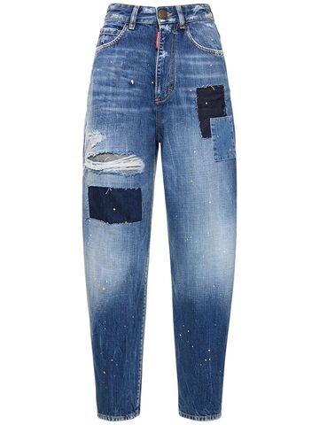 dsquared2 sassoon patchwork high waisted jeans in blue