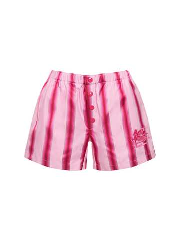 etro logo cotton & silk mini shorts in pink