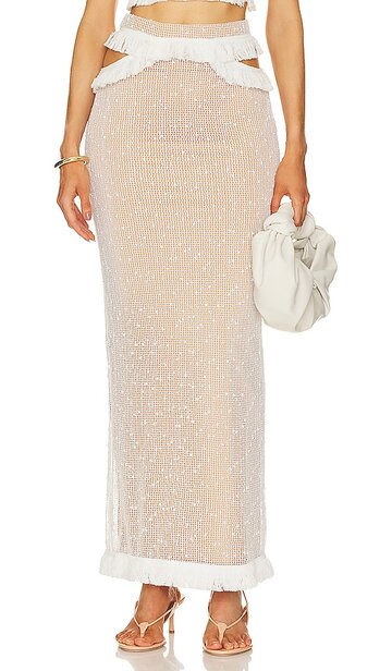 michael costello x revolve noomi maxi skirt in white in ivory