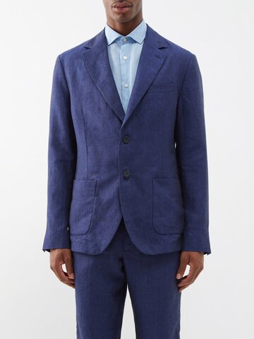 frescobol carioca - paulo single-breasted linen suit jacket - mens - navy
