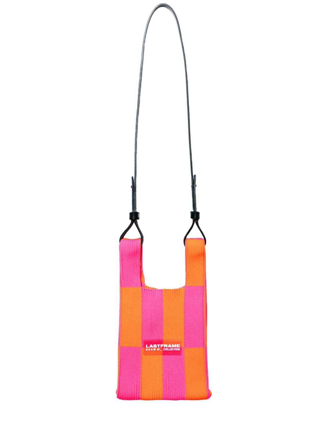 LASTFRAME Mini Ichimatsu Market Macro Shoulder Bag in orange / pink
