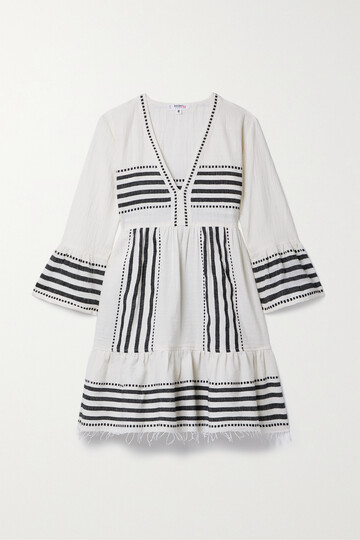 lemlem - eshe fringed striped cotton-blend mini dress - black