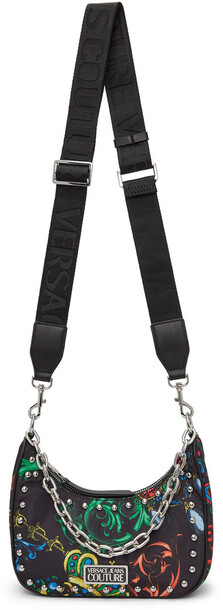 Versace Jeans Couture Black & Multicolor Baroque Studded Shoulder Bag in nero