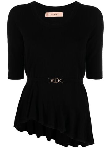 twinset logo-plaque knitted top - black