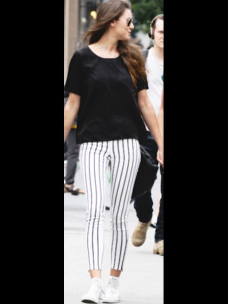 t-shirt stripes black and white jeans pants eleanor calder style striped pants striped jeans