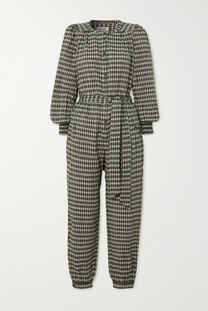 Cefinn - Isla Belted Checked Brushed-cotton Jumpsuit - Black