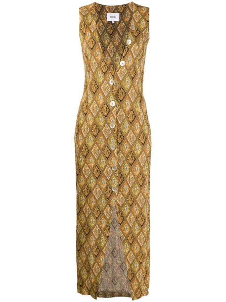 Nanushka deep V-neck paisley print dress in brown