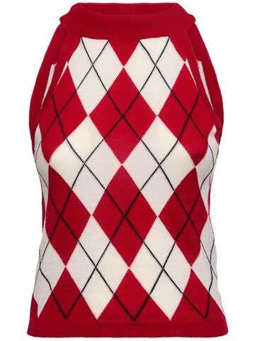 msgm argyle knit wool halter top in red
