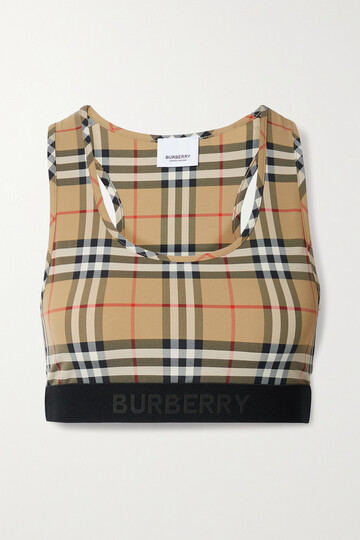 burberry - checked stretch sports bra - brown