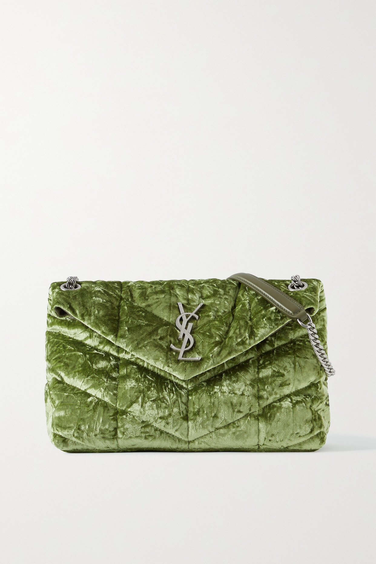 SAINT LAURENT - Loulou Puffer Small Quilted Velvet Shoulder Bag - Green