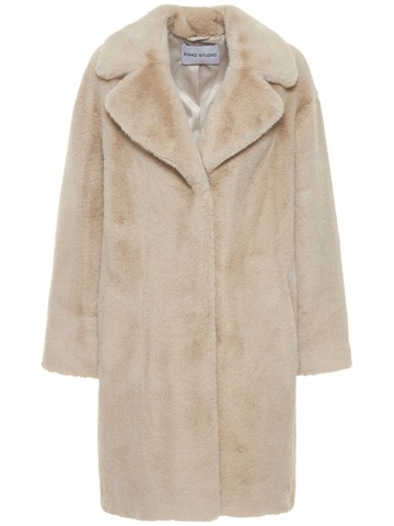 STAND STUDIO Camille Faux Fur Cocoon Coat in white