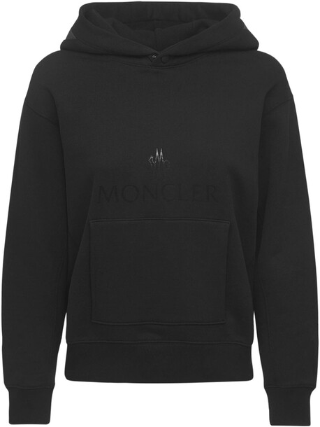MONCLER Logo Brushed Cotton Fleece Hoodie in black