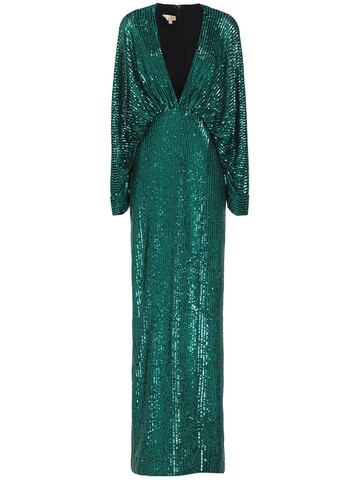 ELIE SAAB Sequined Draped Long Dress in green