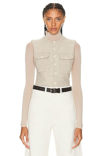 lemaire sleeveless fitted cardigan in cream