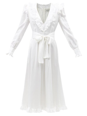 alessandra rich - ruffled silk-satin midi dress - womens - white