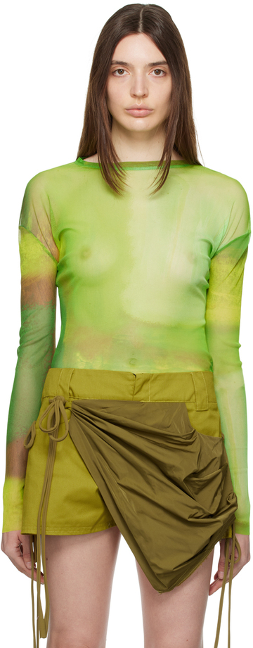 paula canovas del vas green semi-sheer long sleeve t-shirt