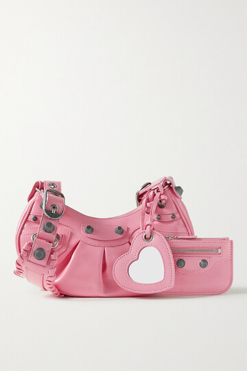 balenciaga - le cagole xs studded patent-leather shoulder bag - pink