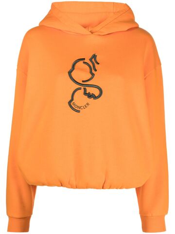 moncler logo-embroidered jersey-fleece hoodie - orange