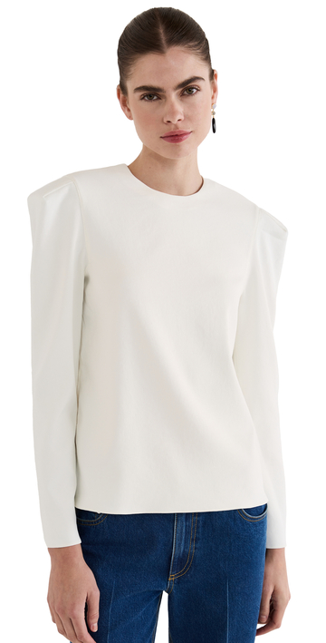 Tibi Chalky Drape Square Sleeve Long Sleeve Top in white