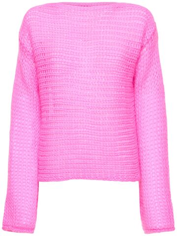 forte_forte boat neck cropped mohair blend sweater in fuchsia