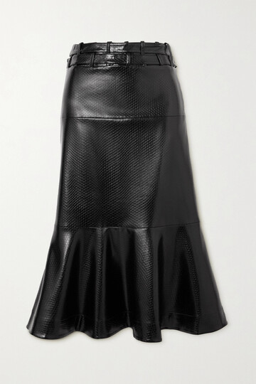 PALMER/HARDING PALMER//HARDING - Leuca Fluted Snake-effect Faux Leather Midi Skirt - Black