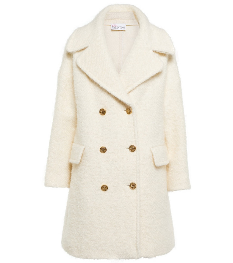 Red(V) Wool and mohair-blend bouclÃ© coat in white
