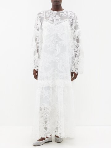 simone rocha - oversized floral-lace maxi dress - womens - ivory