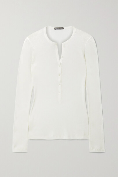 James Perse - Henley Ribbed Cotton And Wool-blend Top - White