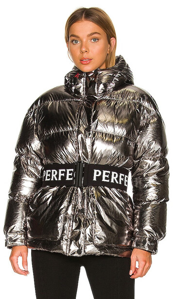 perfect moment over size parka ii in metallic silver