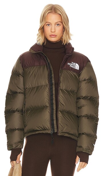 the north face 1996 retro nuptse jacket in olive in brown / green