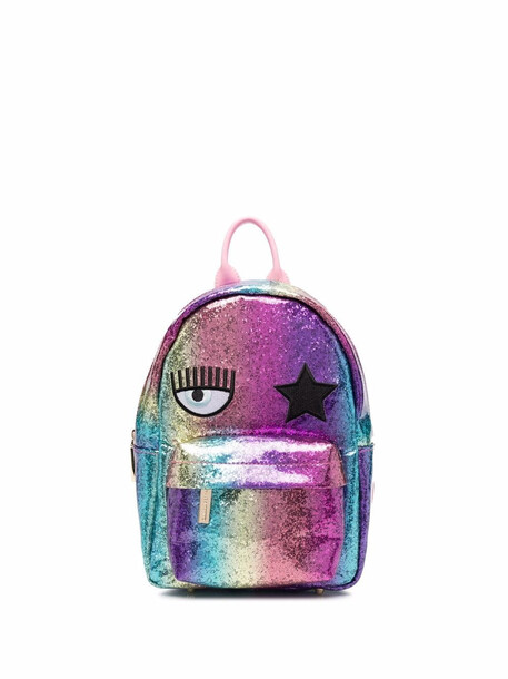 Chiara Ferragni logo-embroidered glitter backpack - Pink