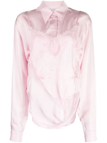 pushbutton double-layer lace-detail shirt - pink