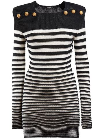 balmain striped cotton knit mini dress in black / white