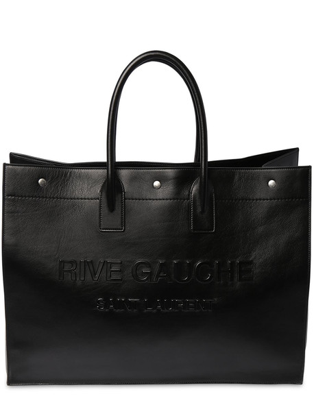 SAINT LAURENT Logo Embossed Leather Tote Bag in black