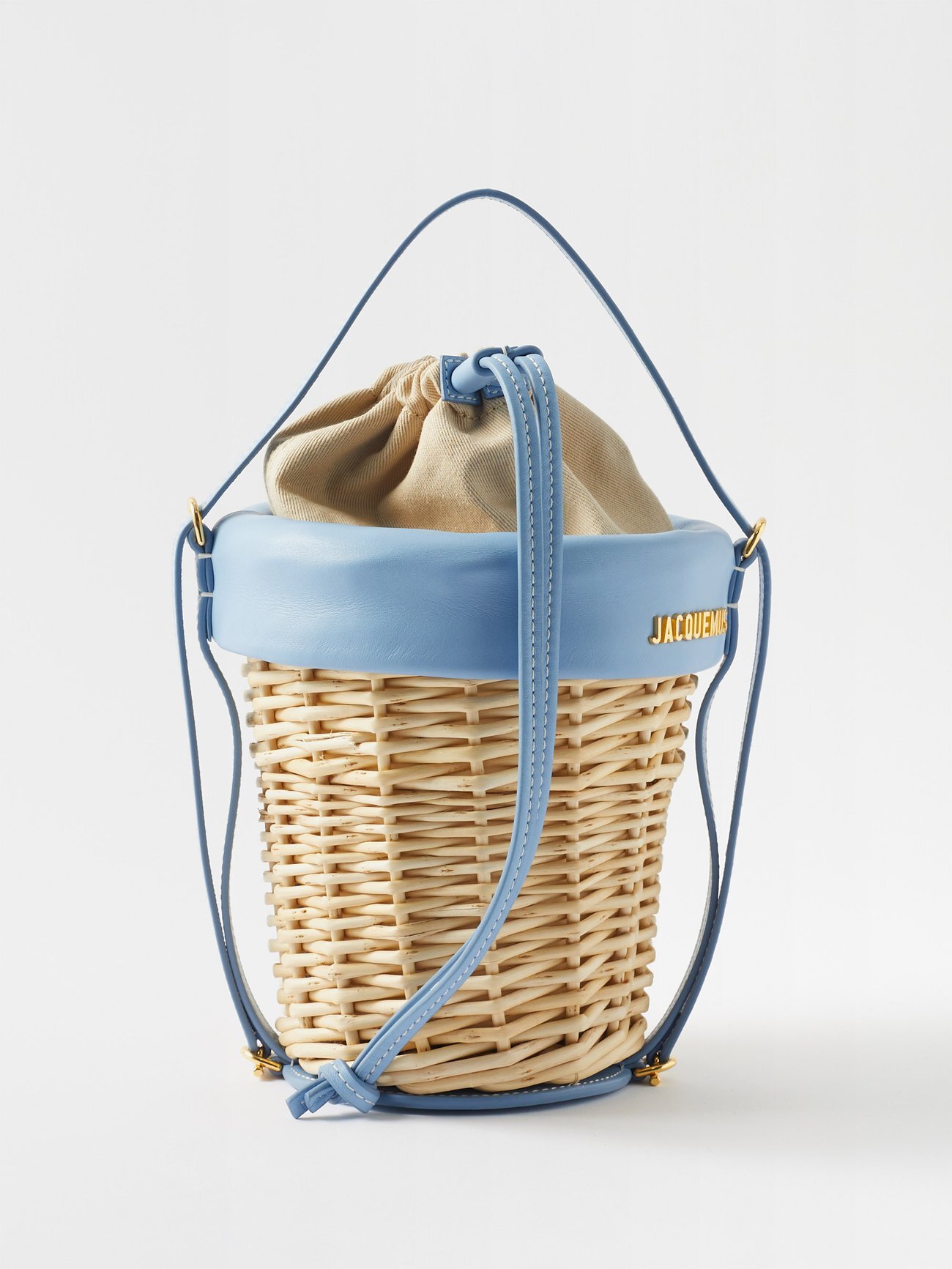 Jacquemus - Leather-trim Wicker Bucket Bag - Womens - Light Blue