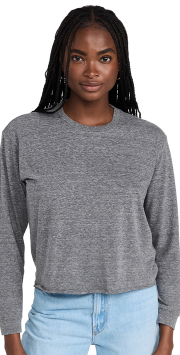 MOTHER The Slouchy Cut Off Tee in grey