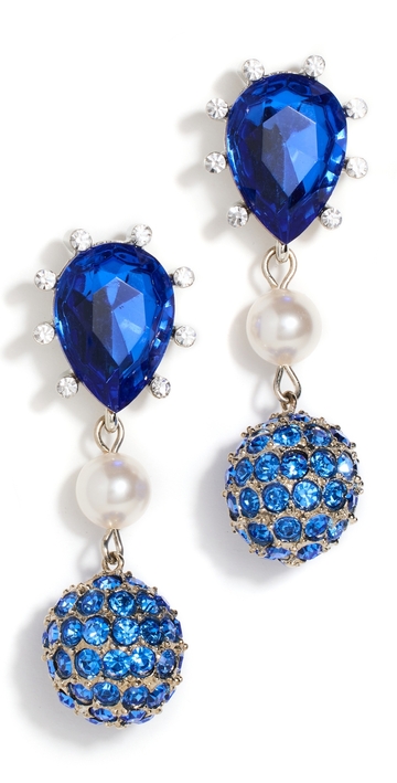 oscar de la renta cactus crystal with pearl and ball earrings sapphire one size