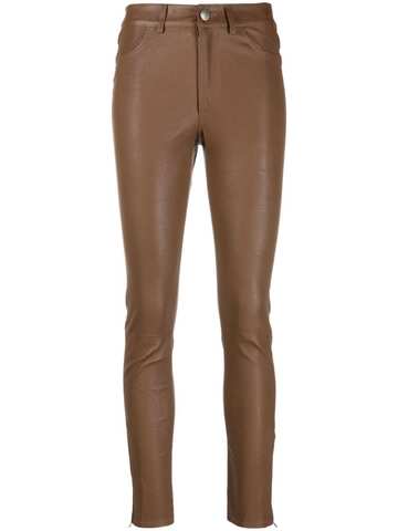 federica tosi mid-rise leather skinny trousers - brown