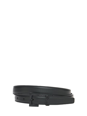 SAINT LAURENT 2cm Monogram Narrow Leather Belt in black
